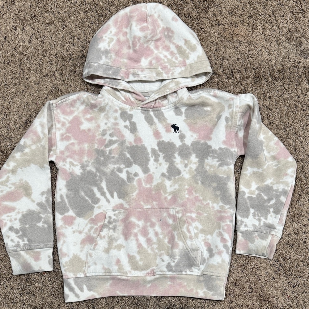 Abercrombie Kids Girl Tie-Dye Hoodie - Pink, Gray, and Cream Size 7/8